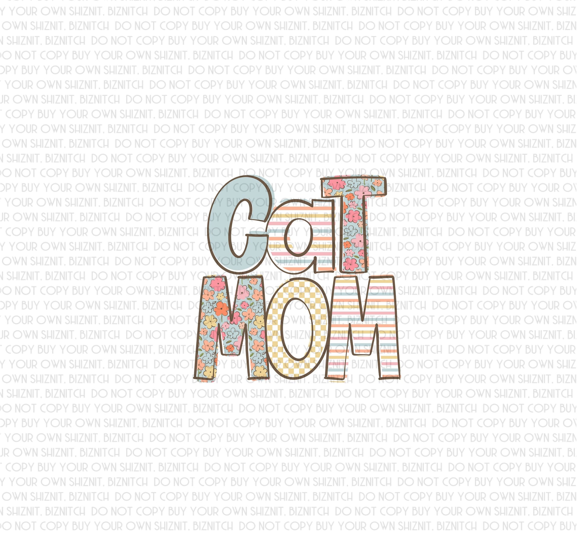 Patterned Cat Mom DTF (Direct to Film) Transfers, Doodle Loo, DTF Transfer Ready to Press, 3-5 Day Ship