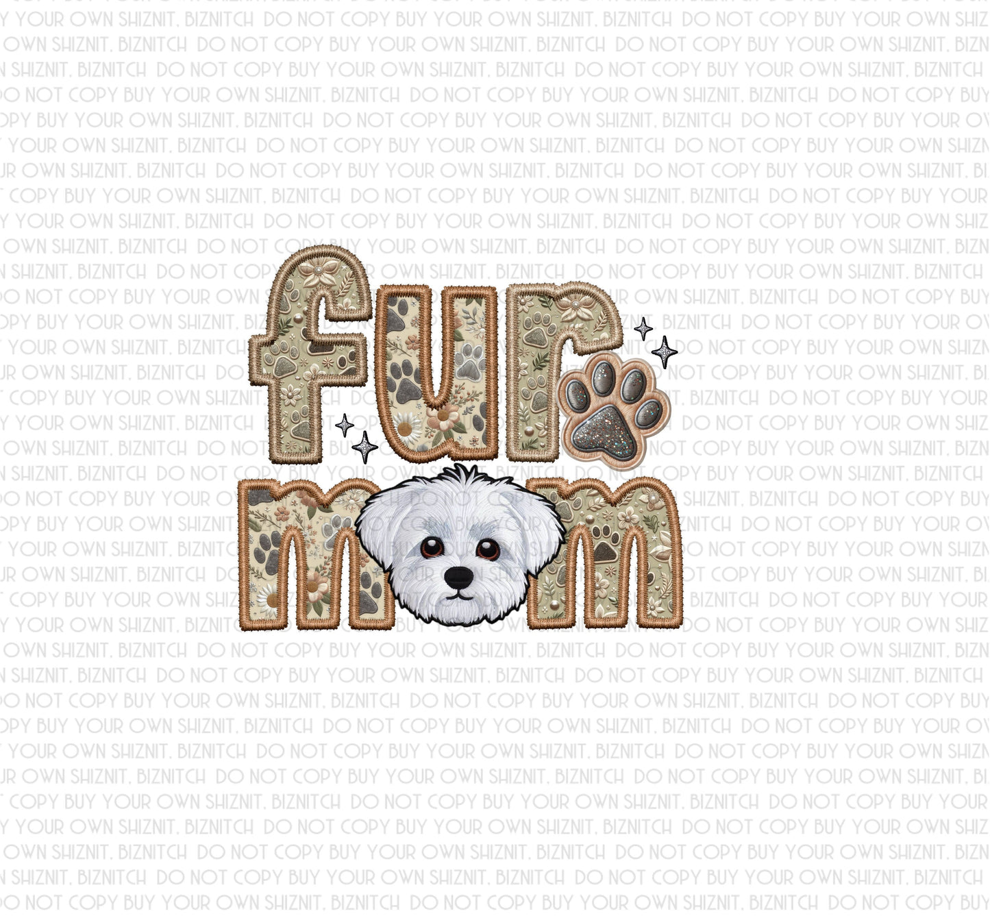 Short Hair Maltese Embroidered Dog Breed DTF (Direct to Film) Transfers, Approved Vendor for Three Girls Grace