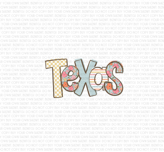 Patterned Texas DTF (Direct to Film) Transfers, Doodle Loo States DTF Transfer Ready to Press, 3-5 Day Ship