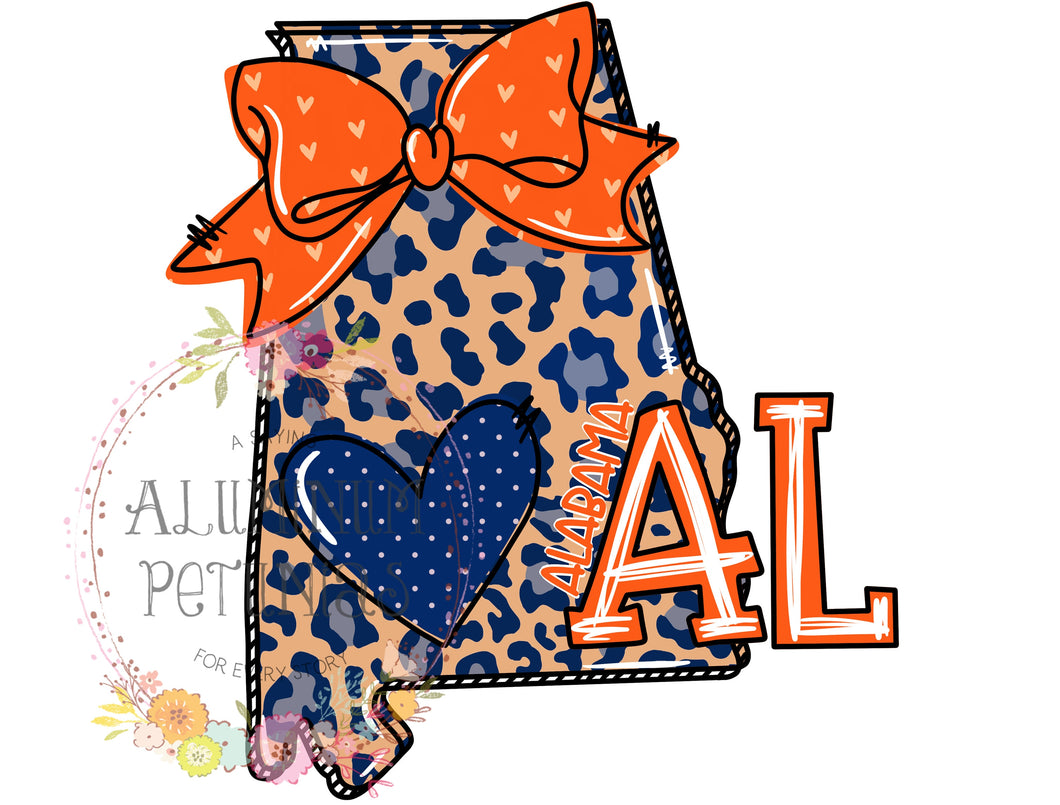 Alabama Doodle Leopard State DTF (Direct to Film) Transfers, Doodle States DTF Transfer Ready to Press, Auburn