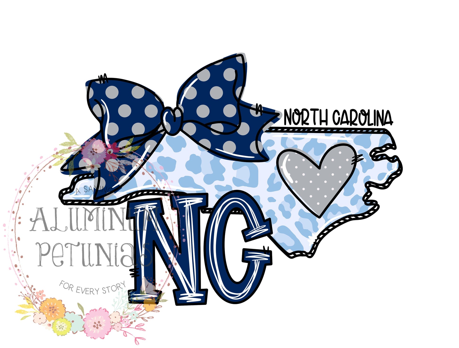 North Carolina Doodle Leopard State DTF (Direct to Film) Transfers, Doodle States DTF Transfer Ready to Press, Tarheels