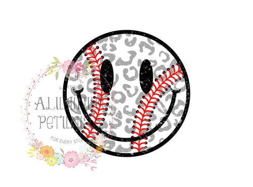 Leopard Baseball Laces Smiley DTF (Direct to Film) Transfers, Smiley Face DTF Transfer Ready to Press, Sports Smiley, Approved Vendor