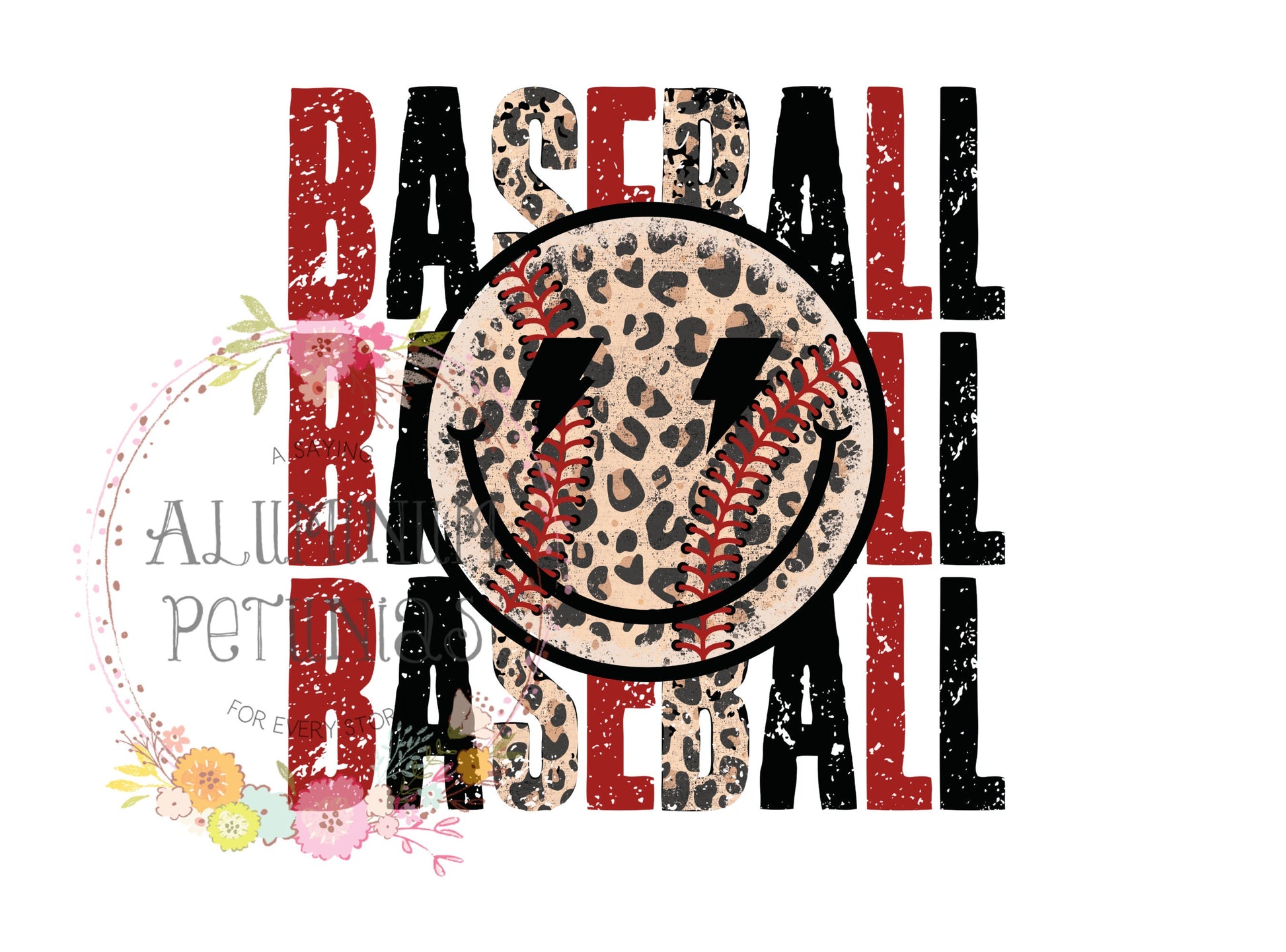 Leopard Baseball Stacked Smiley DTF (Direct to Film) Transfers, Smiley Face DTF Transfer Ready to Press, Sports Smiley, Approved Vendor