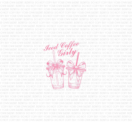 Iced Coffee Girly DTF (Direct to Film) Transfers, Coquette DTF Transfer Ready to Press, 1-3 Day Ship