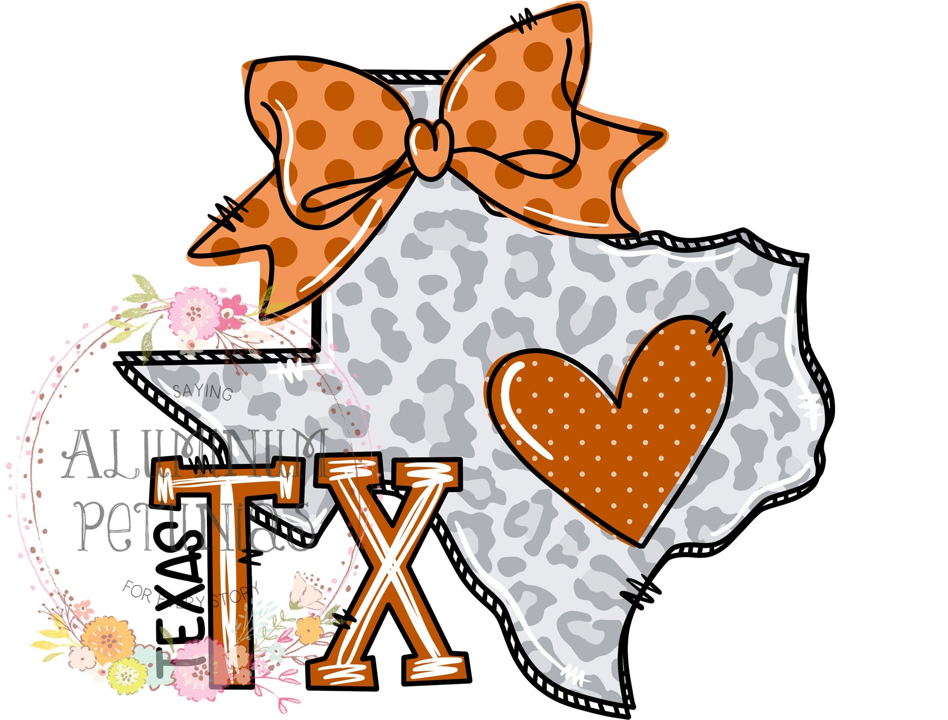 Texas Doodle Leopard State DTF (Direct to Film) Transfers, Doodle States DTF Transfer Ready to Press, Longhorns