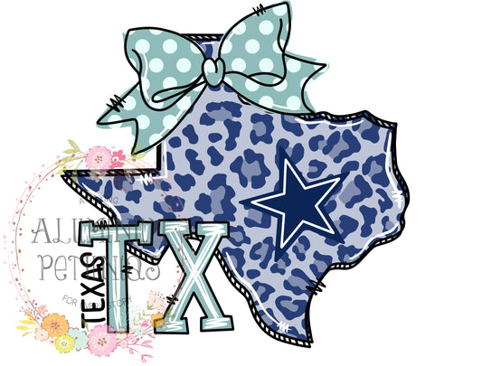 Texas Dallas Doodle Leopard State DTF (Direct to Film) Transfers, Doodle States DTF Transfer Ready to Press, Cowboys