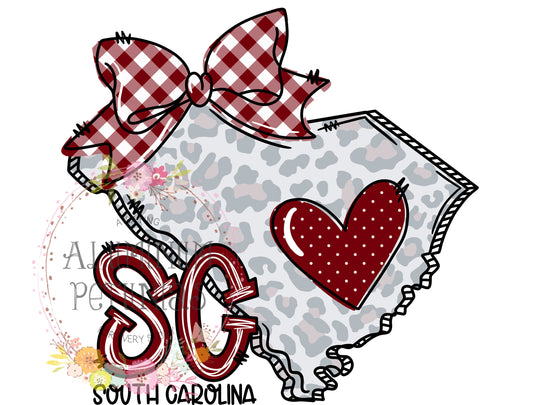 South Carolina Doodle Leopard State DTF (Direct to Film) Transfers, Doodle States DTF Transfer Ready to Press, Gamecocks