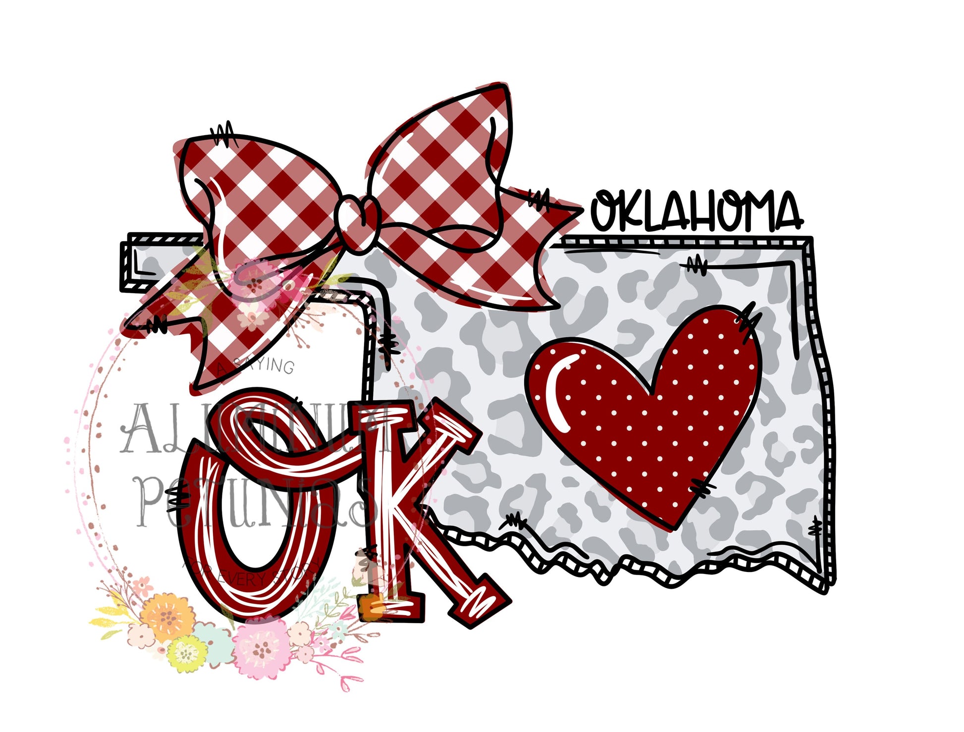 Oklahoma Doodle Leopard State DTF (Direct to Film) Transfers, Doodle States DTF Transfer Ready to Press, Sooners