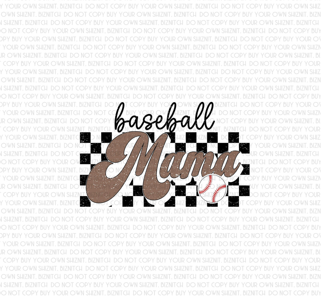 Baseball Mama Distressed Checker DTF (Direct to Film) Transfers, Sports DTF Transfer Ready to Press